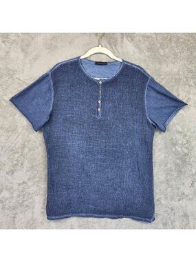 Prime Fashion Shirt Mens XL Blue Henley Short Sleeve Made Italy Cotton Soft